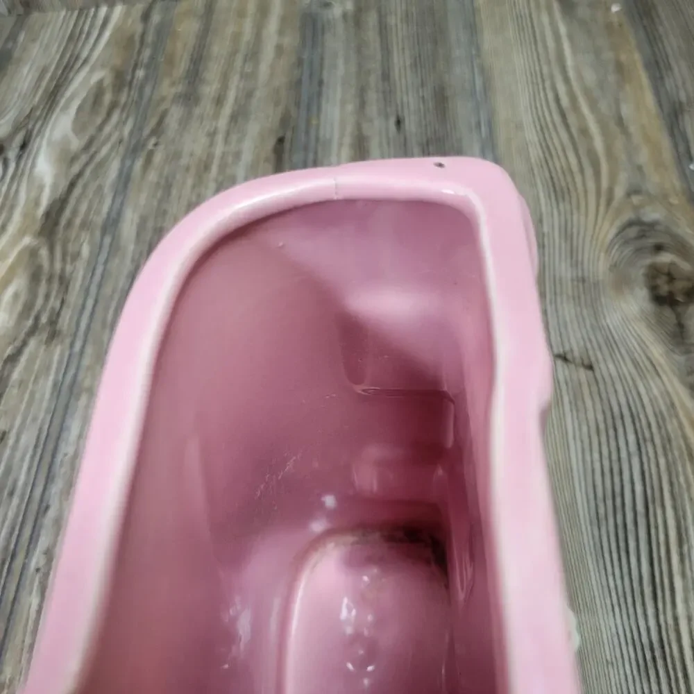 Vintage FPCO Pink Ceramic Vase 1950s MCM Rectangular Planter Leaf Sprig Pottery - Picture 6 of 7